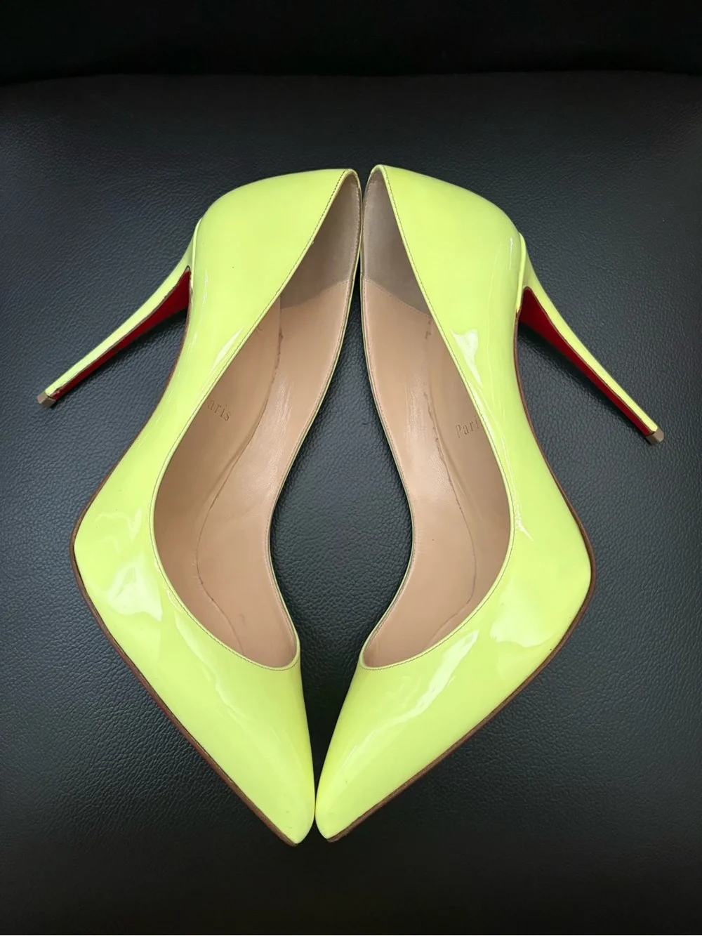 Christian Louboutin So Kate Neon Yellow Patent Pointed Toe Pumps 120mm